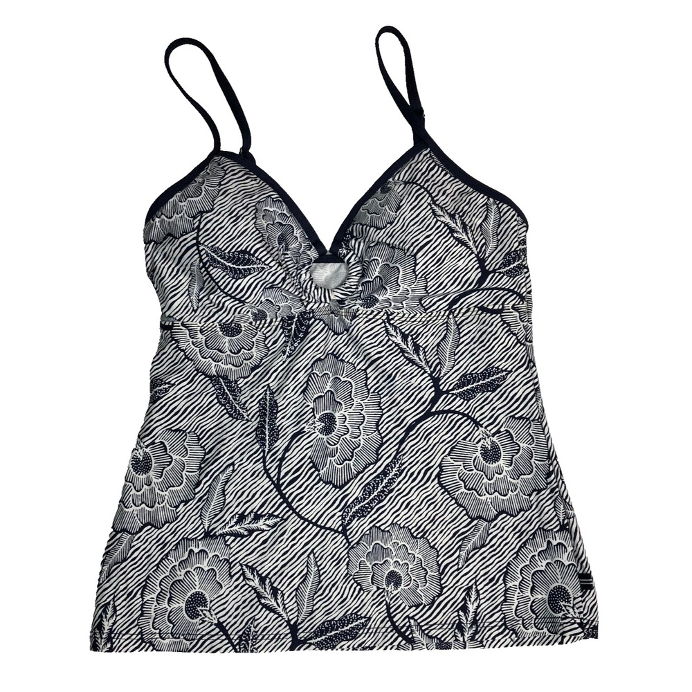 Nautica‎ Tankini Women's Size 8 Blue White Floral Adjustable Straps No Underwire